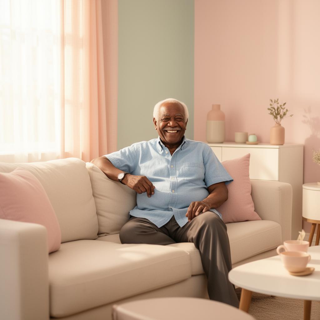 Happy senior relaxing comfortably at home
